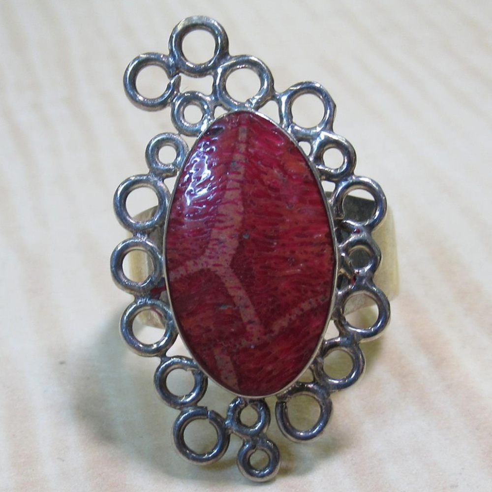 925 sterling silver ring red cabochon adjustable